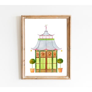 Pagoda Chinoiserie Watercolor Painting Asian Print Architectural Grandmillennial Chinoiserie Chic Pagoda Picture Chinese Art Japanese Print