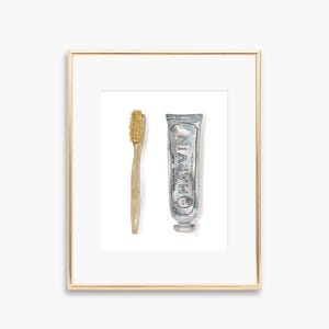 Zahnbürste und Zahnpasta Kunstdruck, Aquarell Illustration, Badezimmer Dekoration, Lustige Badezimmer Kunst, Zahnarztpraxis Art