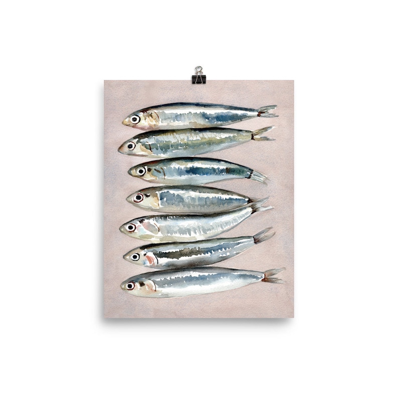 Sardines Wall Art, Watercolor Sardines, Sardine Art Poster, Fish Still Life, Gift Sardines, Gift For Kitchen, Trendy Wall Art, Fish Print