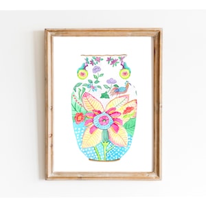 Chinoiserie Vase Kunst Aquarell Gemälde Chinoiserie Chic asiatischer Kunstdruck Ingwerglas Kunst Vintage Chinoiserie Wandkunst Druck Blumendekor Kunst