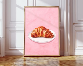Croissant Watercolor Painting, Croissant Wall Art, French Bakery Print, Brunch Poster, Kitchen Decor, Croissant Print, Breakfast Print