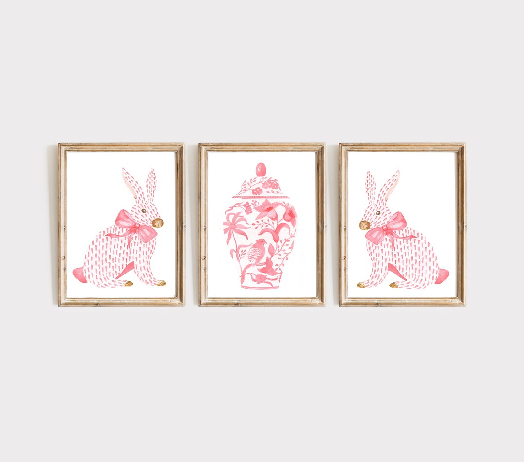 Pink Chinoiserie Set of 3 Art Prints Watercolor Painting Etsy