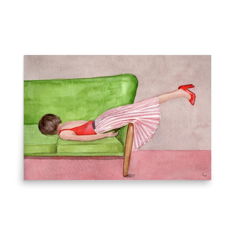 Woman Resting On Sofa, Watercolor Painting, Girls Bedroom Decor, Relaxation Art, Sleep Wall Art