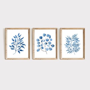 Watercolor Painting Blue Flowers Print Botanical Poster  Wall Art Set of 3 Prints Large Wall Art Print Floral Wall Art  Decor Blue Print Set