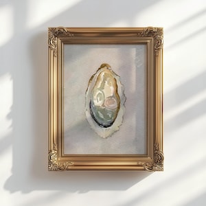 Pintura de acuarela de ostra, arte de concha de ostra, regalo de arte único, impresión de arte oceánico, impresión de concha marina, regalo de inauguración de la casa, arte náutico