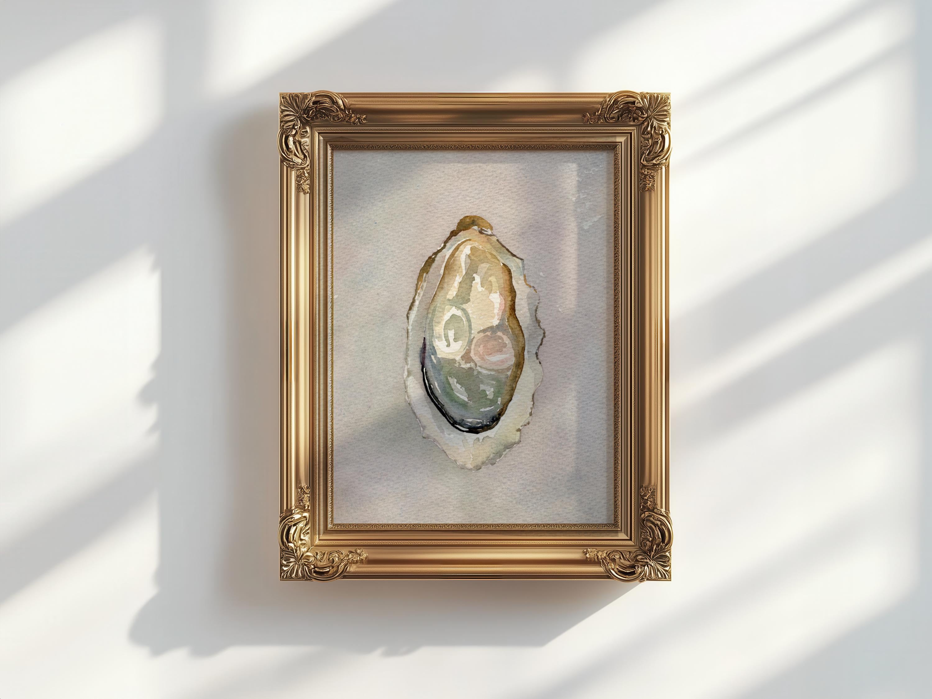 OYSTER Watercolor Painting, Oyster Shell Art,Unique Art Gift, Ocean Art Print, Seashell Print, Housewarming Gift, Nautical Art