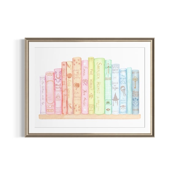 Books Watercolor Art Print Vintage Book Lover Decor Reading Room Wall Art