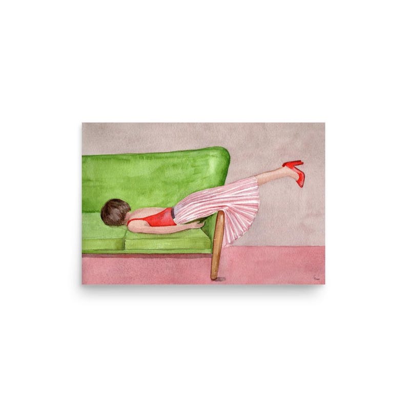 Woman Resting On Sofa, Watercolor Painting, Girls Bedroom Decor, Relaxation Art, Sleep Wall Art