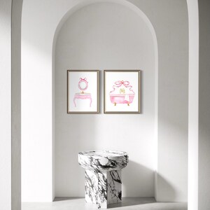 Pink Bow Wall Art Set of 2 – Vintage Watercolor Prints for Girls Bathroom Decor image 12