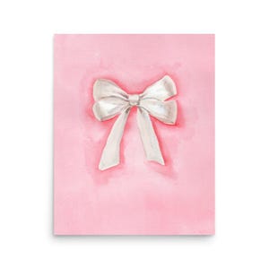 White Bow Print, Watercolor Painting, Soft Pastel Print, Muted Pink Aesthetic, Trendy Wall Art, Preppy Bow, Little Bow Nursery, New Baby Art