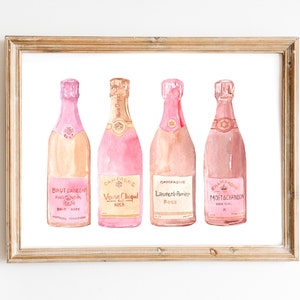 Bar Cart, Pink Champagne Bottle Watercolor Painting Print, Art Bar Cart Print, Pink Champagne Print, Drink Wall Art, Champagne Lover Gift