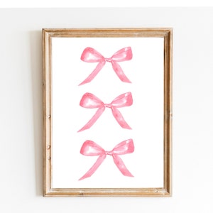 Pink Bow Painting Art Print, Watercolor Bow, Pink and White, Newborn Girl, Pink Chinoiserie Wall Art Print