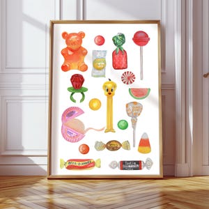 Nostalgic Candy Art Print, Retro Strawberry Candy Poster, Vintage Candy Wall Art, 90s Candy Decor, Strawberry Bonbon, Candy Store Print