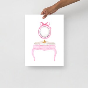 Pink Bow Bathroom Vintage Art Print, Set Of 2 Watercolor Bathroom, Bow Wall Art, Girls Bathroom Decor, Spa Beauty Art, Gift For Her
