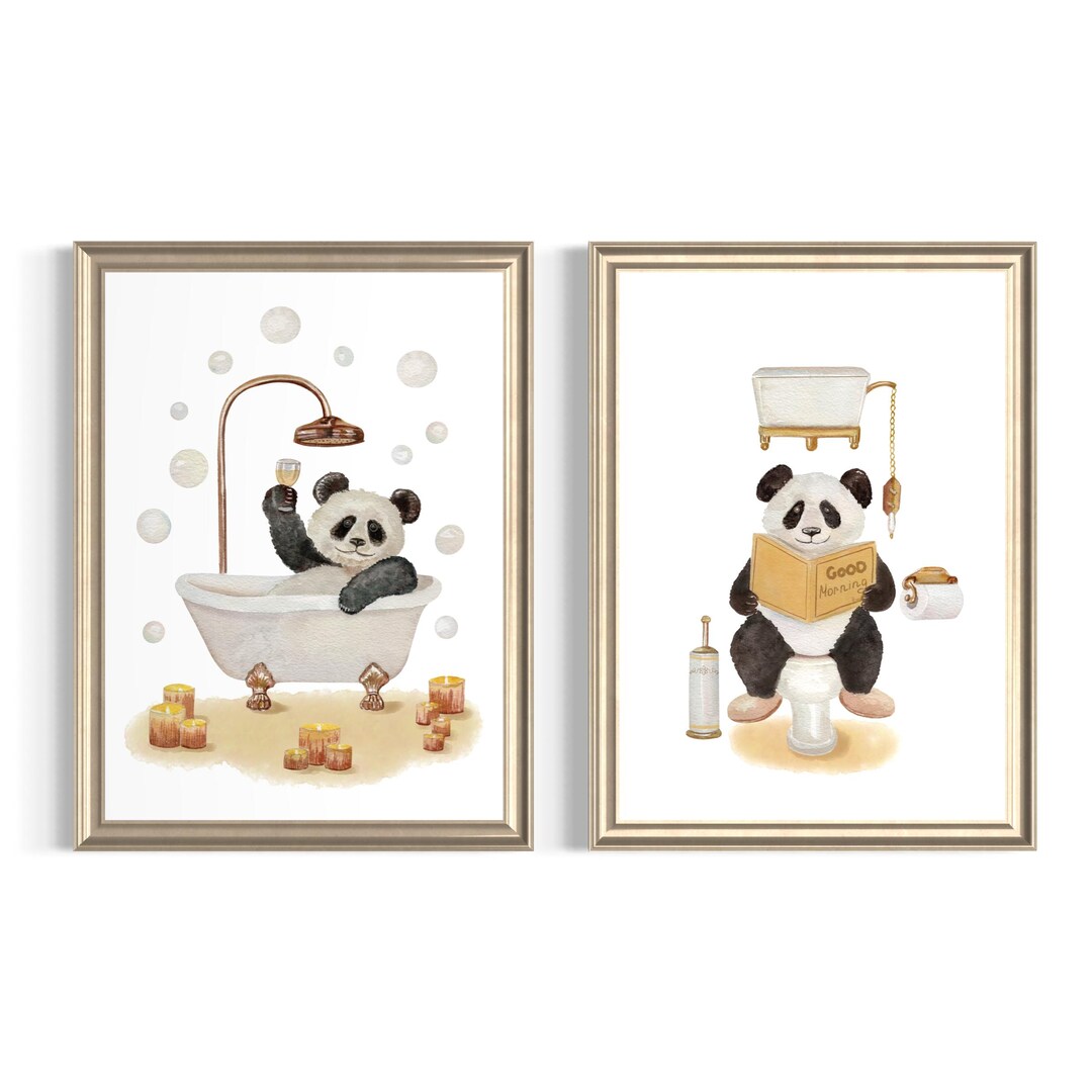 Bathroom Panda Watercolor Art Print Set of 2 Kids Wall Decor - Etsy