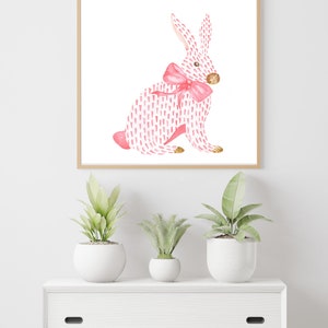 Pink Rabbit and Bow Painting, Watercolor Bunny Print, Pink Bow Art, Chinoiserie Wall Art, Nursery Wall Print, Girls Room Decor, Asian Print image 8