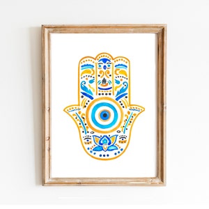 Hamsa Wall Art Akwarela Sztuka Powodzenia Dekor Boho Wall Print Energy Art Hamsa Witamy w Domu Nowa Matka Prezent Pokój Dziecięcy Żydowska Sztuka Prezentów