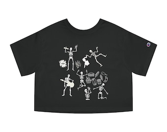 Cropped Night the Skeletons Came to Life Champion® tee, ITYSL I Think You Should Leave Inspired Skeleton Song shirt