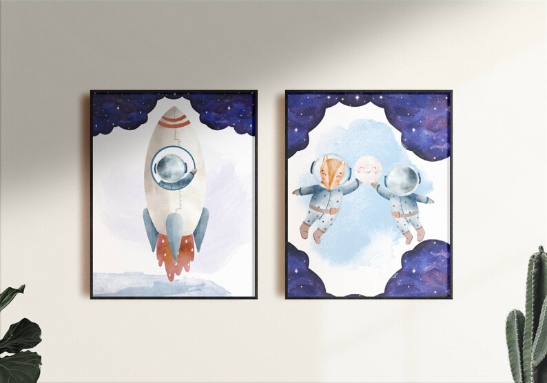 Space Theme Nursery Wall Art, Gender Neutral Wall Art for Nursery
