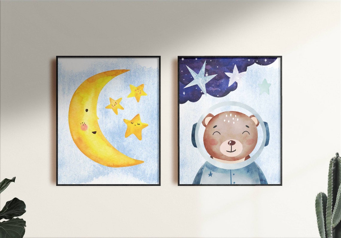 Space Theme Nursery Wall Art Gender Neutral Wall Art for Etsy