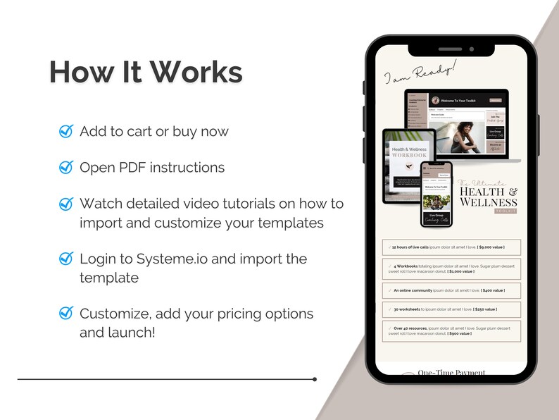 Systeme.io template bundle Systemeio bundle opt-in lead magnet tripwire sales page Systeme io template Masterclass Template PLR Template membership
how it works