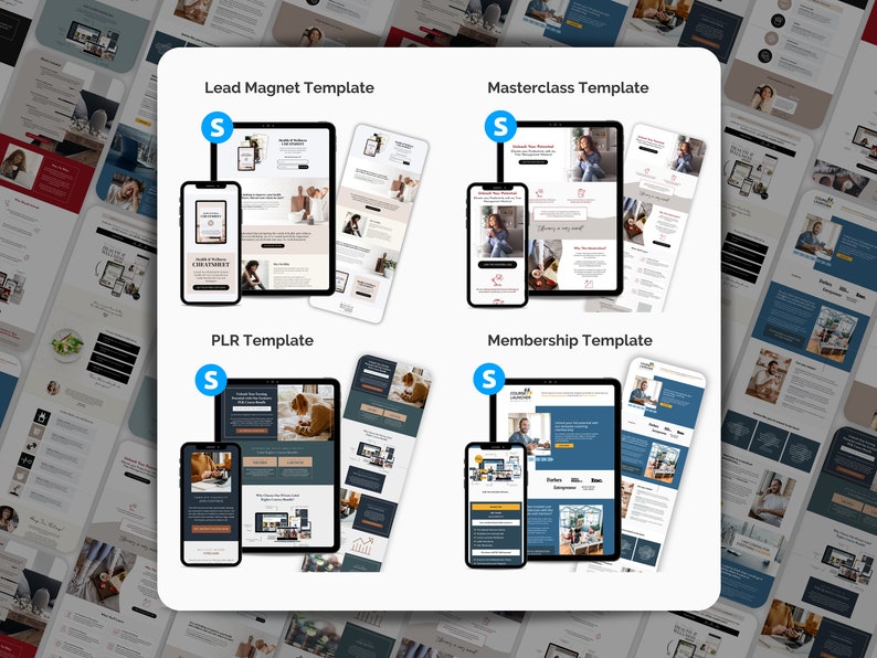 Systeme.io template bundle Systemeio bundle opt-in lead magnet tripwire sales page Systeme io template Masterclass Template PLR Template membership
Coaching funnel template Online Course sales page Template mockup, done for you Pinterest landing page