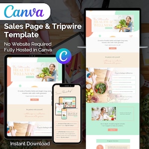 Canva-verkooppaginasjabloon Canva Tripwire-sjabloon Verkooptrechtersjabloon Zeeschuimgroen canvassjabloon Bestemmingspagina Sjabloon online cursus