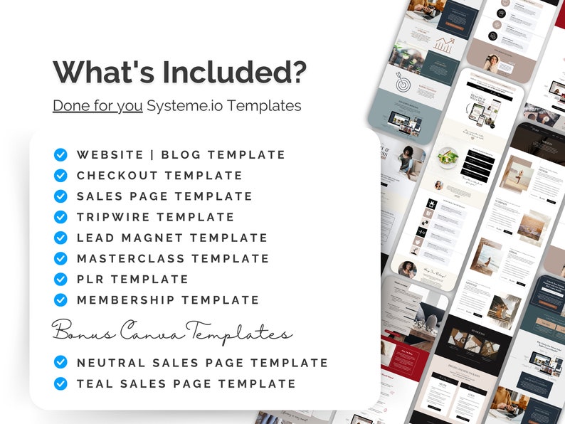 Systeme.io template bundle Systemeio bundle opt-in lead magnet tripwire sales page Systeme io template Masterclass Template PLR Template membership
what's included