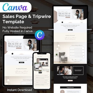 Modelo de página de vendas do Canva Modelo de Tripwire do Canva Modelo de funil de vendas Modelo Canva bege neutro Modelo de página de destino Modelo de curso online
