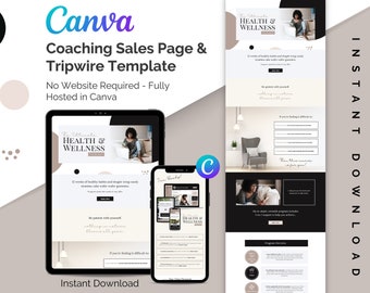 Canva Sales Page Template Canva Tripwire Template Sales Funnel Template Neutral Beige Canva Template Landing Page Online Course template