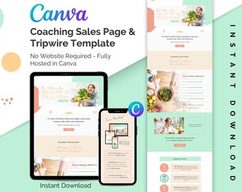 Canva Sales Page Template Canva Tripwire Template Sales Funnel Template Sea Foam Green Canva Template Landing Page Online Course template