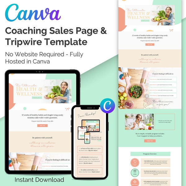 Canva Sales Page Template Canva Tripwire Template Sales Funnel Template Sea Foam Green Canva Template Landing Page Online Course template