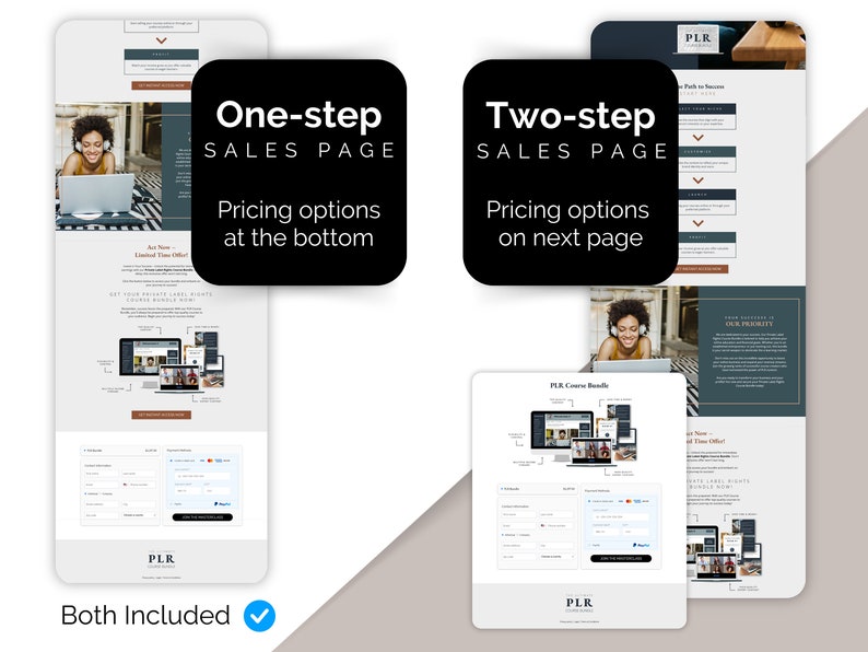Systeme.io template bundle Systemeio bundle opt-in lead magnet tripwire sales page Systeme io template Masterclass Template PLR Template membership
One-step sales page Two-step sales page one step checkout two step checkout