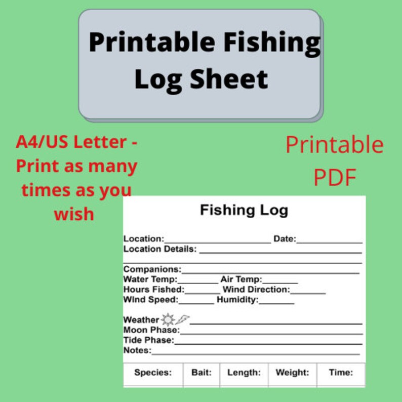 Printable Fishing Log Sheet Etsy Australia