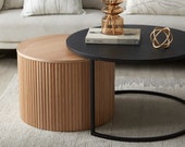 Nesting Coffee Table - Black Metal and Natural Wood