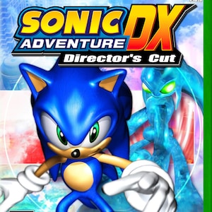 Peut inclure: Boîte de jeu vidéo Xbox 360 avec Sonic l'hérisson en bleu, avec une créature bleue et verte en arrière-plan. Le titre est "Sonic Adventure DX Director's Cut".