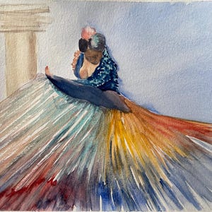 Palette of Tradition - Colorful Flamenco Watercolor Painting - Spanish Dancer Wall Art - Whirling Dress Art - Sevillana Dance Artwork