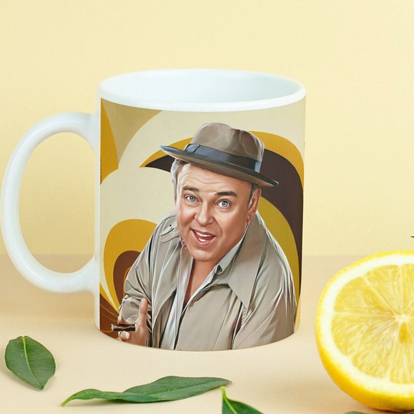 Vintage Vibes: Archie Bunker 15oz Mug - Embrace the iconic TV character with this oversized, ceramic coffee cup.