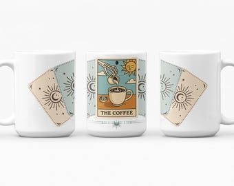 Witchy Tarot Coffee Mug The Coffee Card Cup 15oz Gothic Kitchen Decor Fortune Telling Gift for Spiritual Coffee Lovers