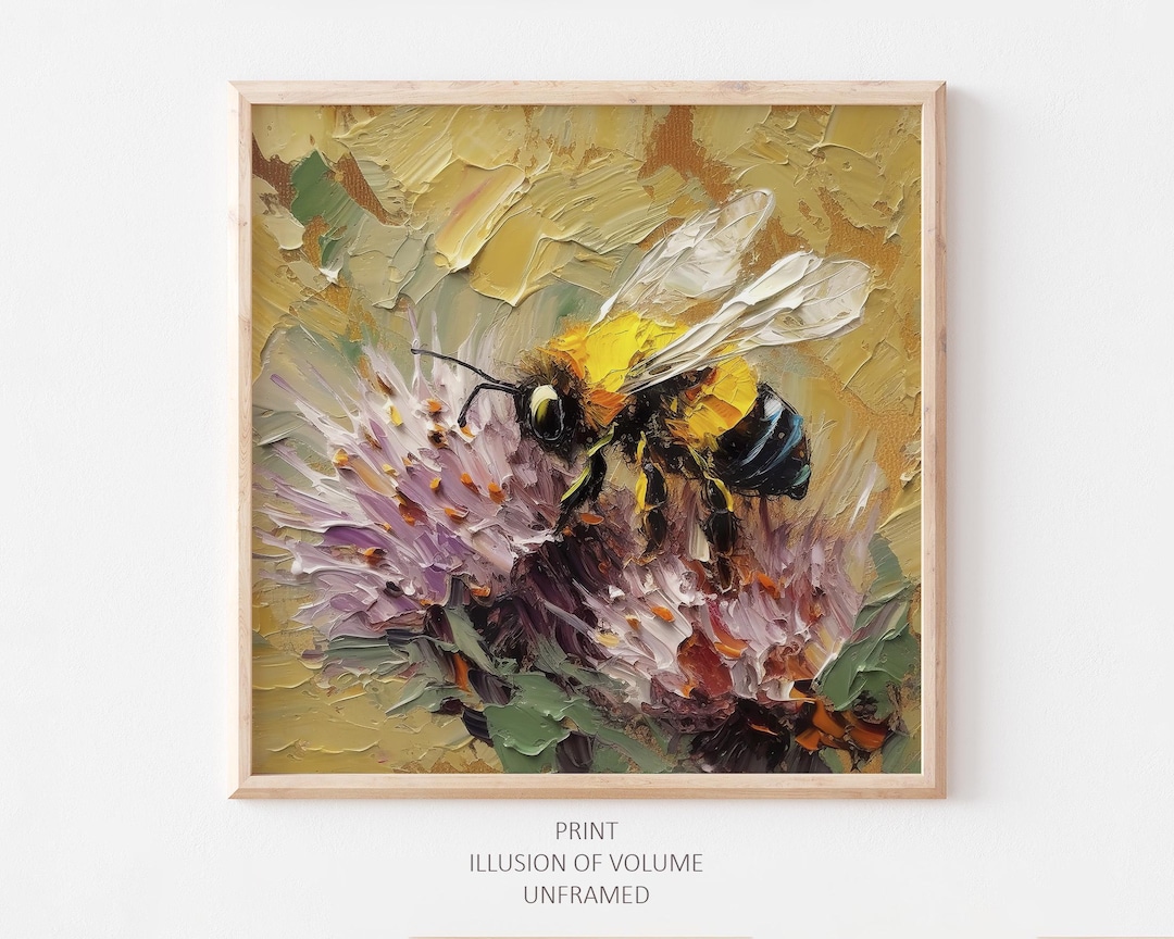 Bee Oil Painting Bumblebee Artwork Honey Bee Wall Art Insect PRINT From ...