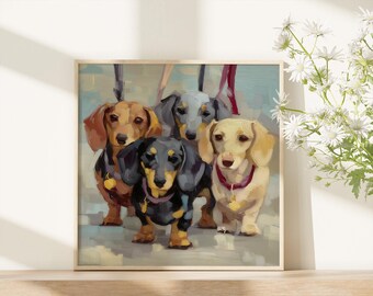 ダックスフントの油絵 犬の絵画 ペットの肖像画 動物の壁アート - Etsy