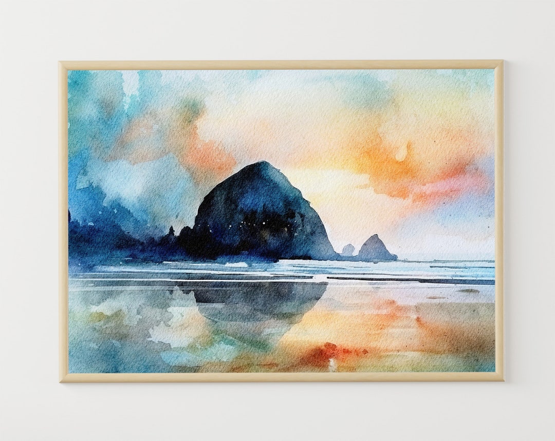 Cannon Beach Painting Oregon Coast Watercolor Haystack Rock Art Print