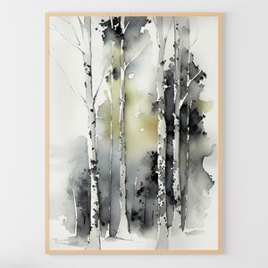Birken Bäume Aquarell Wald Malerei Natur Kunstdruck Neutrale Wand Kunst Birkenwald Poster