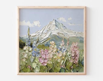 Pintura del Monte Rainier, lámina artística de flores silvestres, arte mural del Parque Nacional, paisaje de Washington