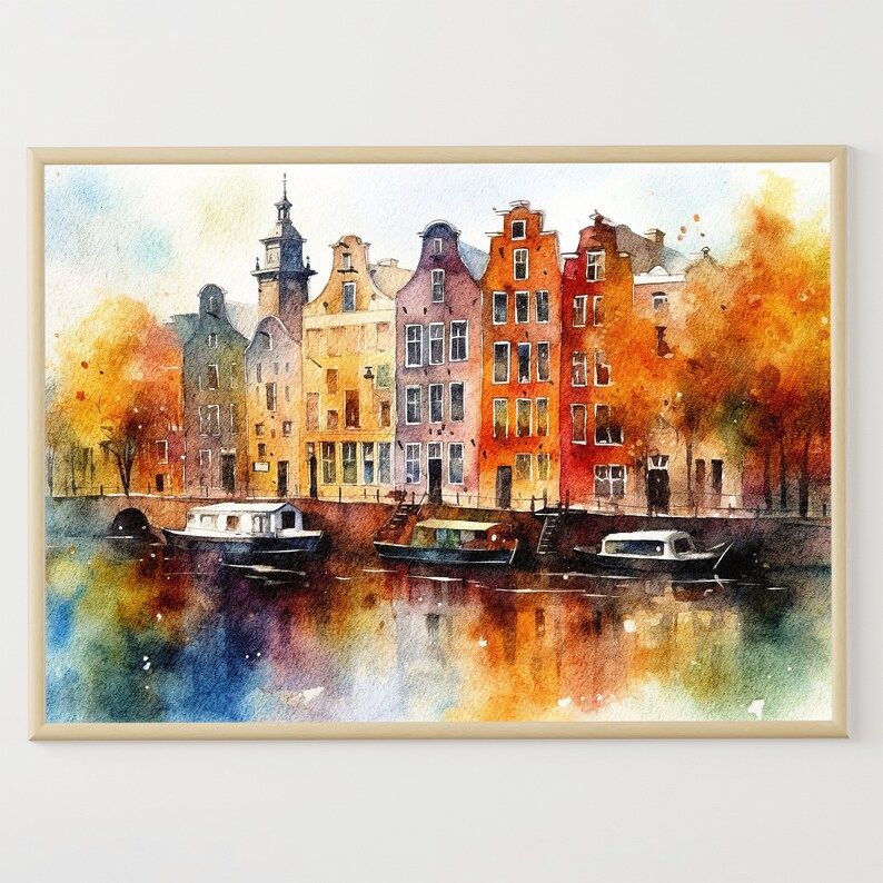 Amsterdam Painting Cityscape Watercolor Watercolor Architecture Art Print Old Town Artwork
