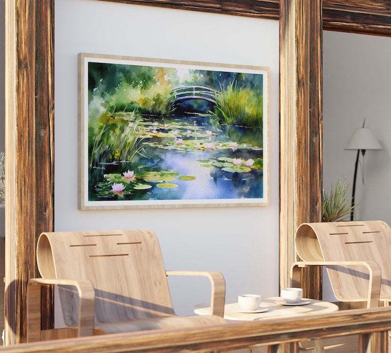 Water Lily Pond Watercolor Painting Monet Pond Art Print Green Blue ...