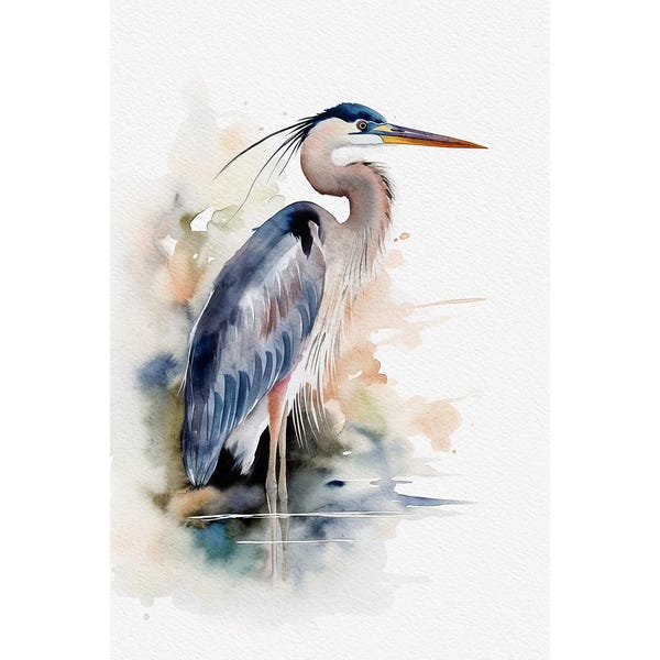 Graureiher Aquarell Malerei Reiher Vogel Kunstdruck Küstenvogel Poster Wasservogel Wandkunst