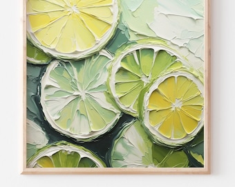 Lime Slices Oil Print Fruit Painting Kitchen Wall Art Citrus Poster