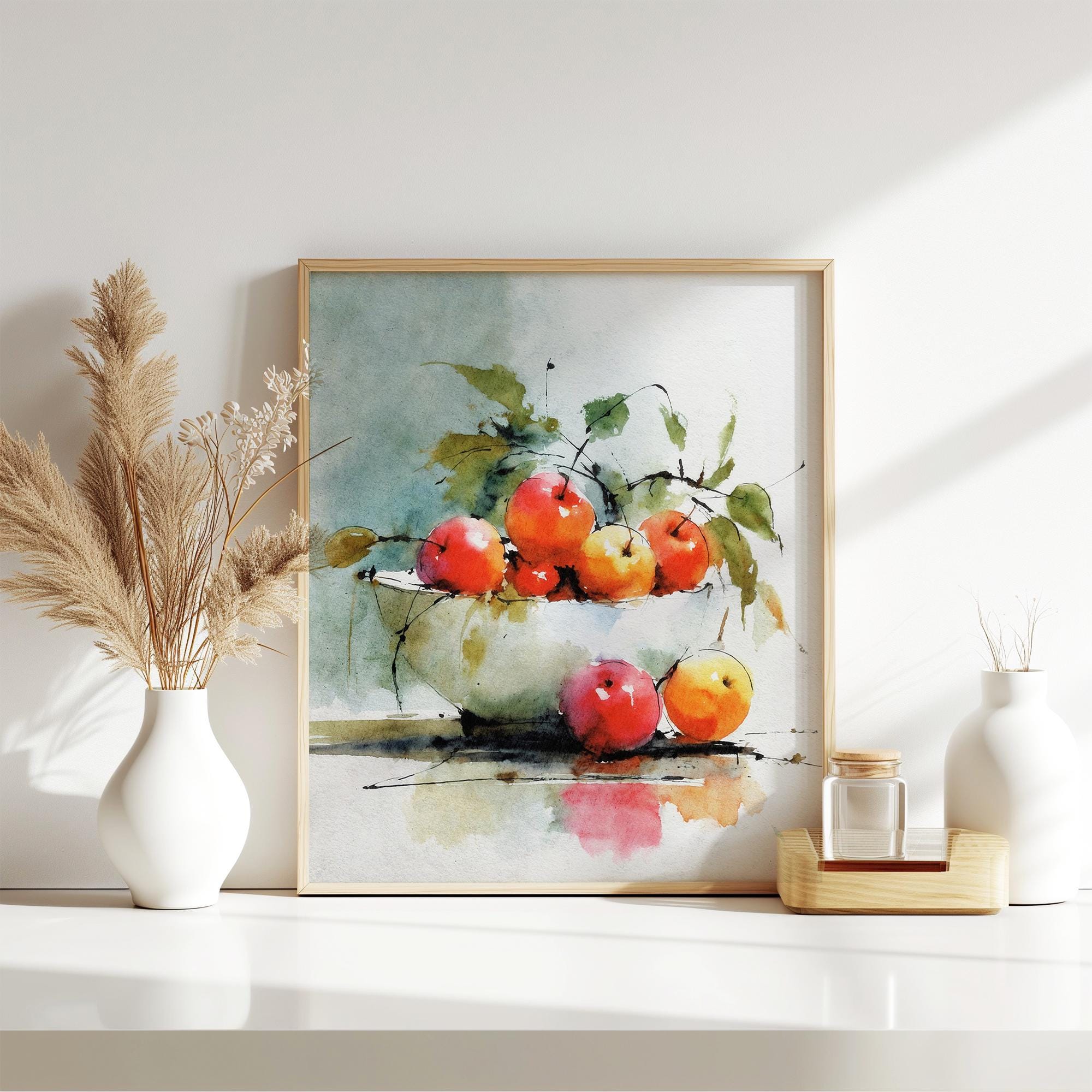 Apple Watercolor Print Fruits Painting Kitchen Wall Art Still Life ...