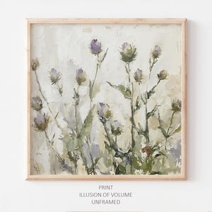 Thistle Flowers Oil Painting Wildflowers Wall Art Scottish Meadow Artwork Neutral Beige Floral PRINT from an original oil painting